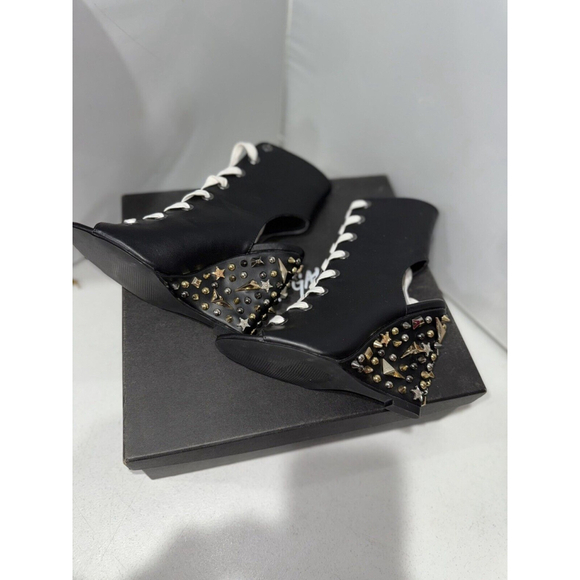 New Nasty Gal Black Embellished Stud Wedge Booties Lace Up 6M - Picture 13 of 14